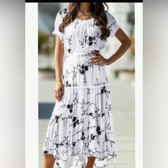 Anthropologie Dresses & Skirts - Anthropology x Kindred Elegant Embroidered White and Black Floral Dress